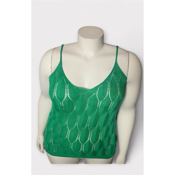 Plus Size 2X Green Knit Crochet Tank Top Sleeveless Layering Piece Boho - Picture 1 of 9